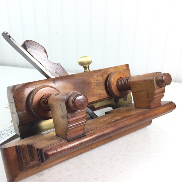 Antique Screw Arm Fillester Panel Plow Plane, Antique Large Wood Plane, Carpenters Tool, primitive, antique hand tool