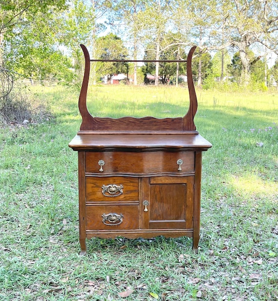 ANTIQUE Dry Sink Dry Sink With Towel Rack Wood Cabinet