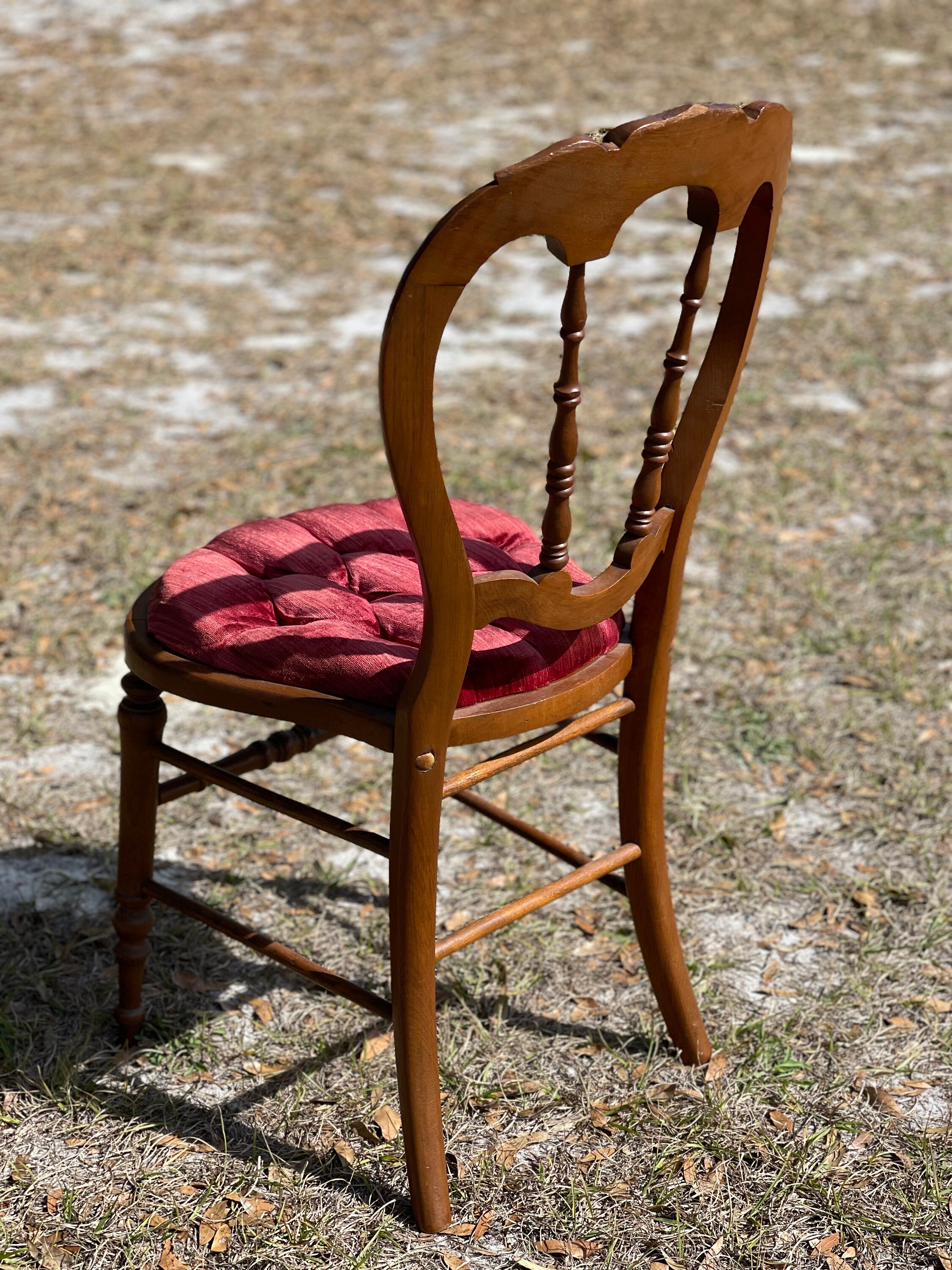 Vintage Wood Chair, Antique Chair, Tufted Velvet Chair