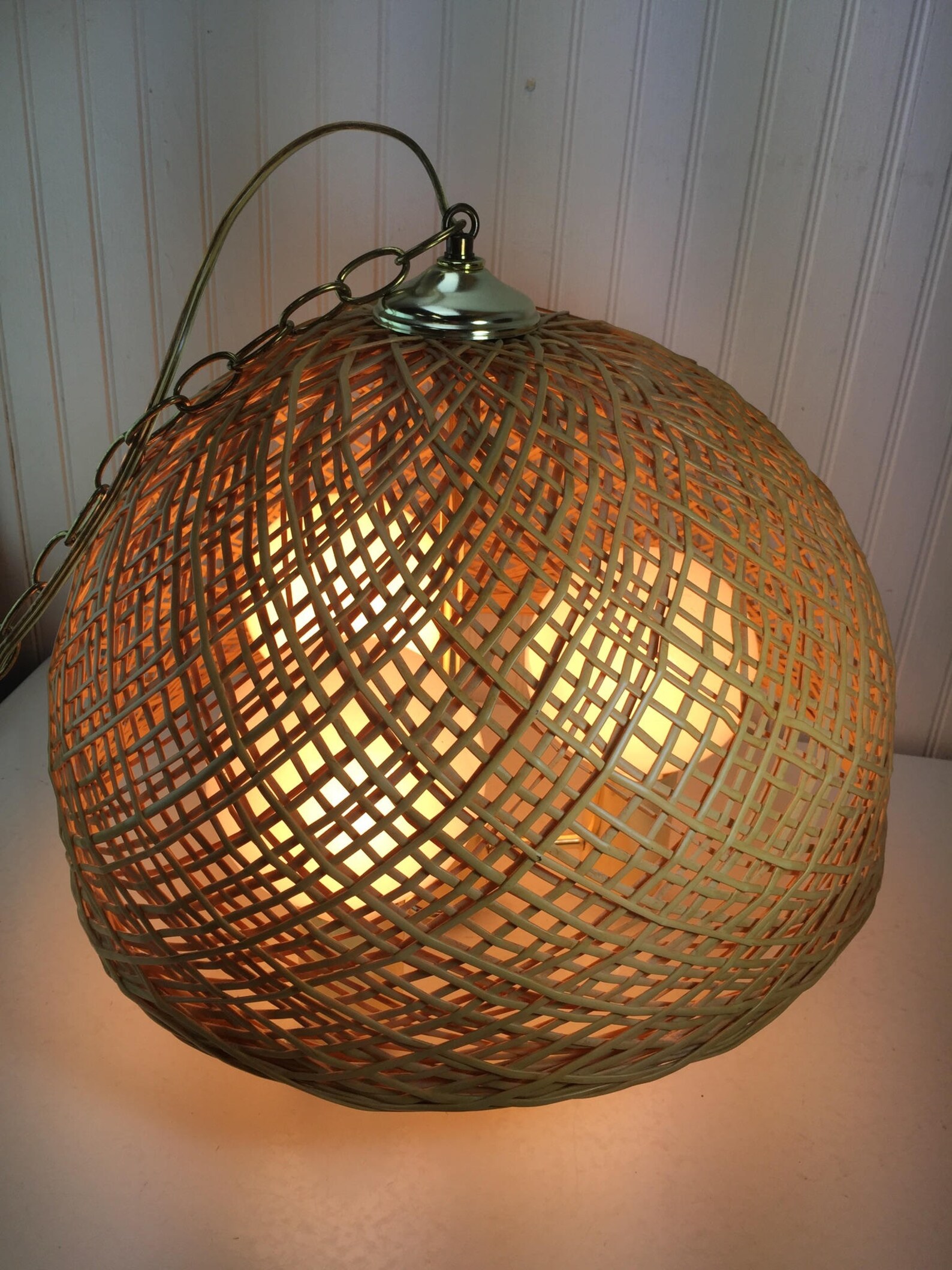 Vintage Wicker and Brass Swag Light Hanging Light Basket Etsy