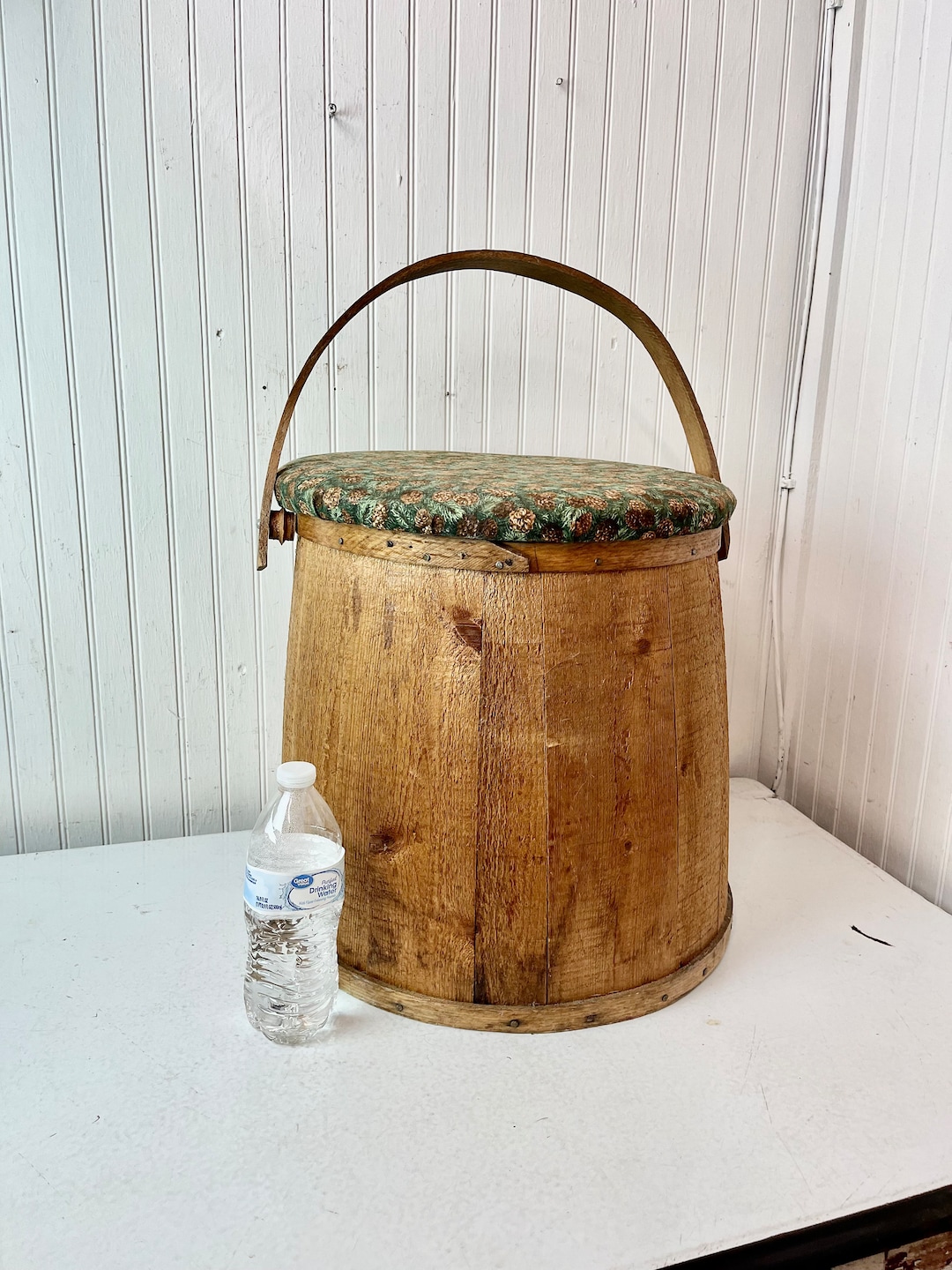 Vintage Huge Firkin Bucket,wood Bucket, Sewing Basket,rustic Decor