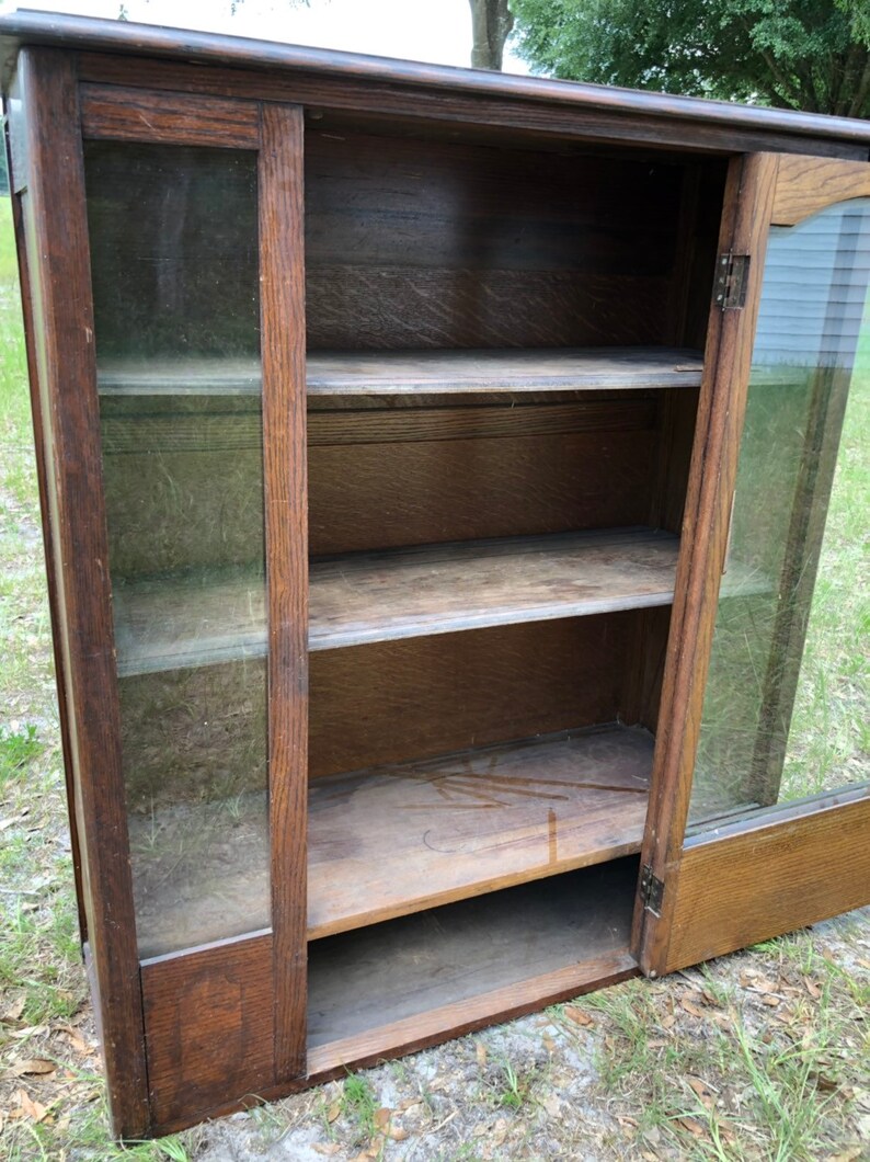 Vintage Book Shelf Glass Front Bookcase Furniture Glass Etsy
