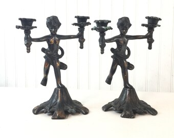 Vintage Candle holders, metal candle holders, vintage shabby chic, set of candle holders, figurine candle stick, metal candle sticks,