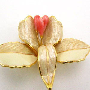 VINTAGE BROOCH, vintage pin, flower pin, vintage jewelry, costume jewelry, orchid, enamel pin, 1950s jewelry, 1950s pin,