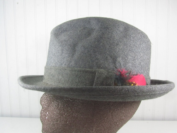 Vintage Hat, Gray Hat, Fedora, Mens Hat, Hat, Fashion, Red  display picture 1