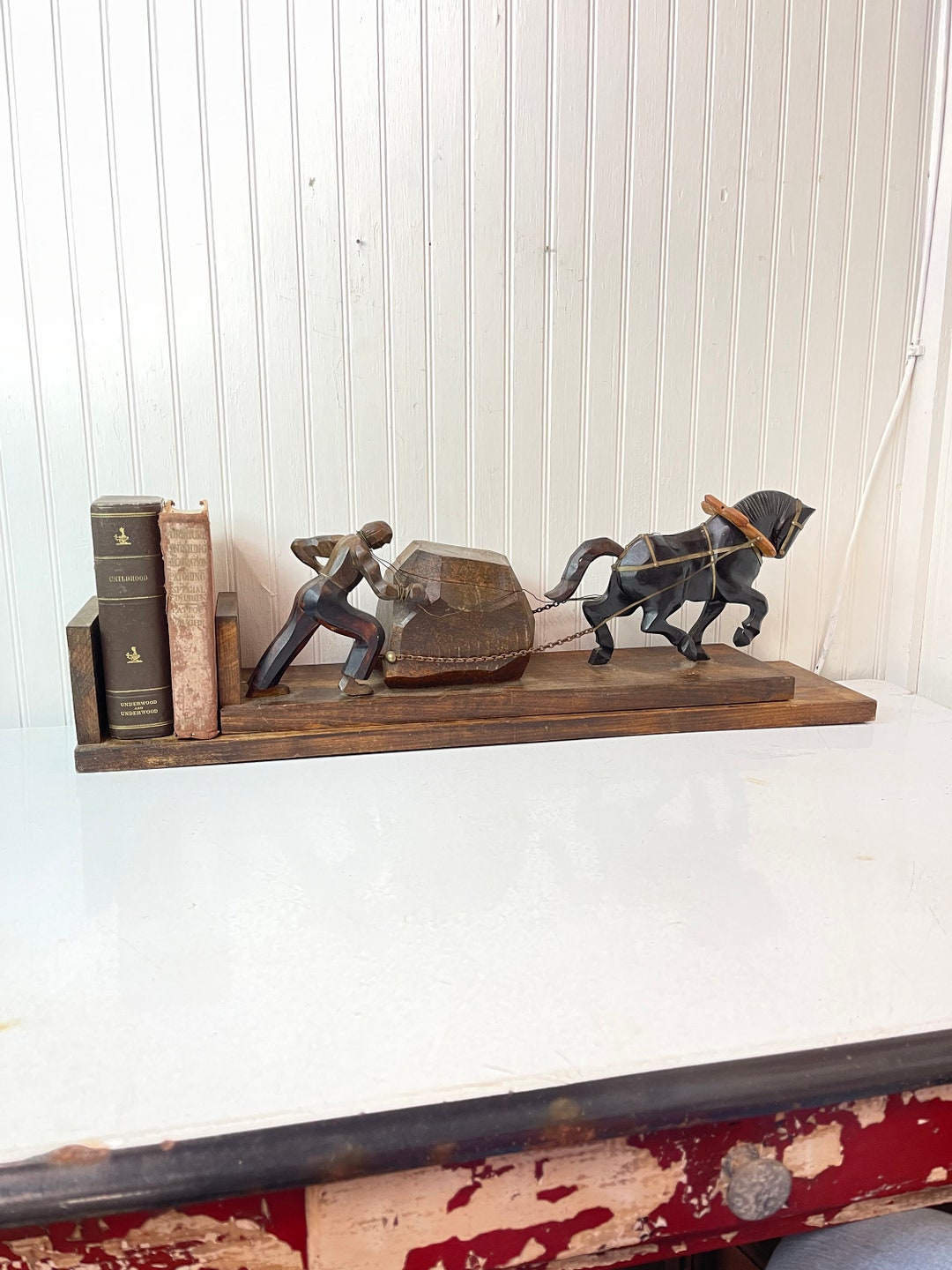 Bookshelf, Extending Shelf, Horse Shelf, Horse Decor, Tobacco Can, Storage Bowl, Horse and Cart