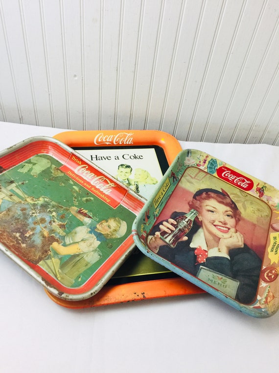Coke Trays, Metal Trays, Vintage Tray, Pictured Tray, Shabby Chic