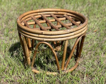 Vintage ottoman, rattan Bentwood stool, boho ottoman, bamboo stool, plant stand, side table, wicker ottoman, footstool,  natural wicker,