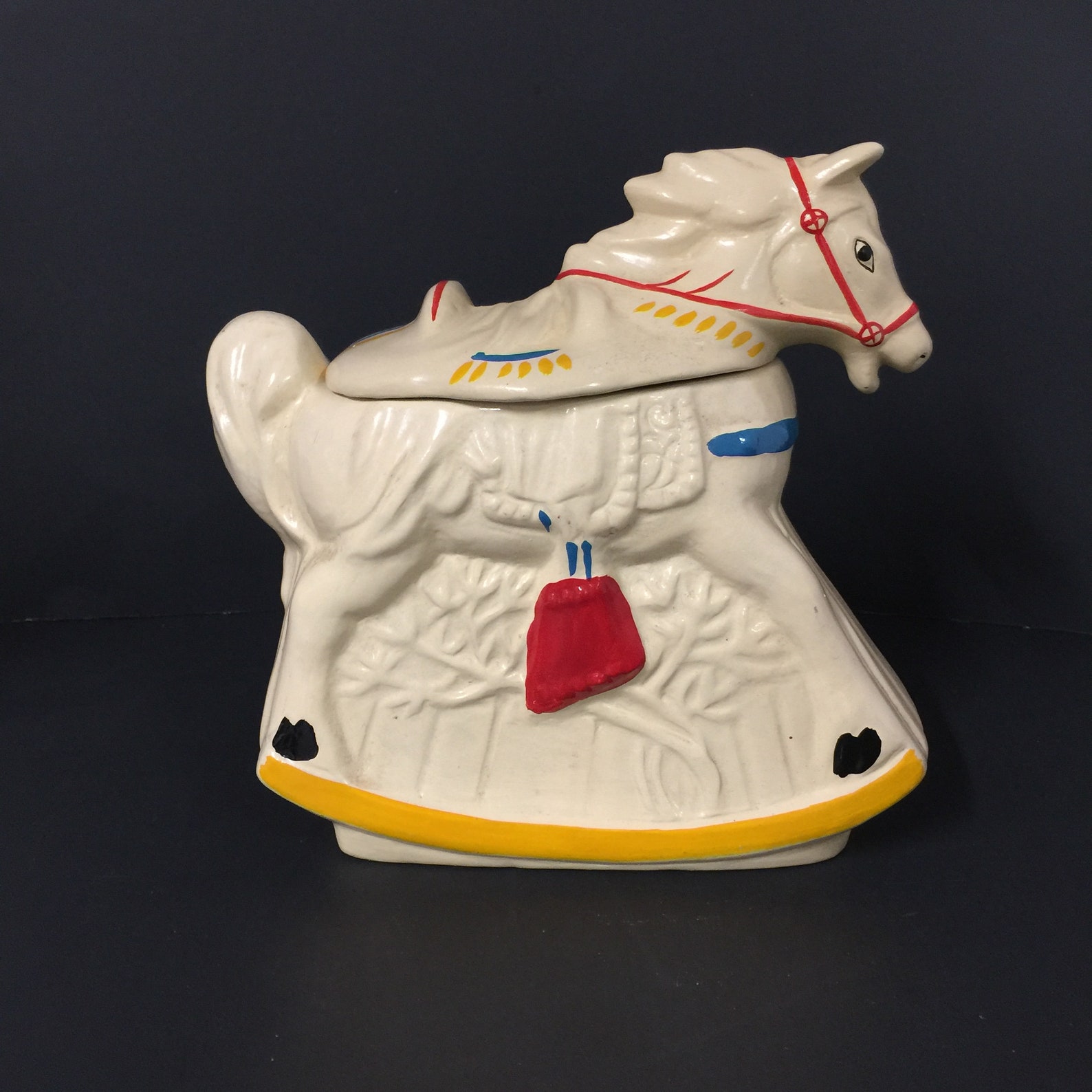 Vintage Cookie Jar, Rocking Horse Cookie Jar, Ceramic Cookie Jar