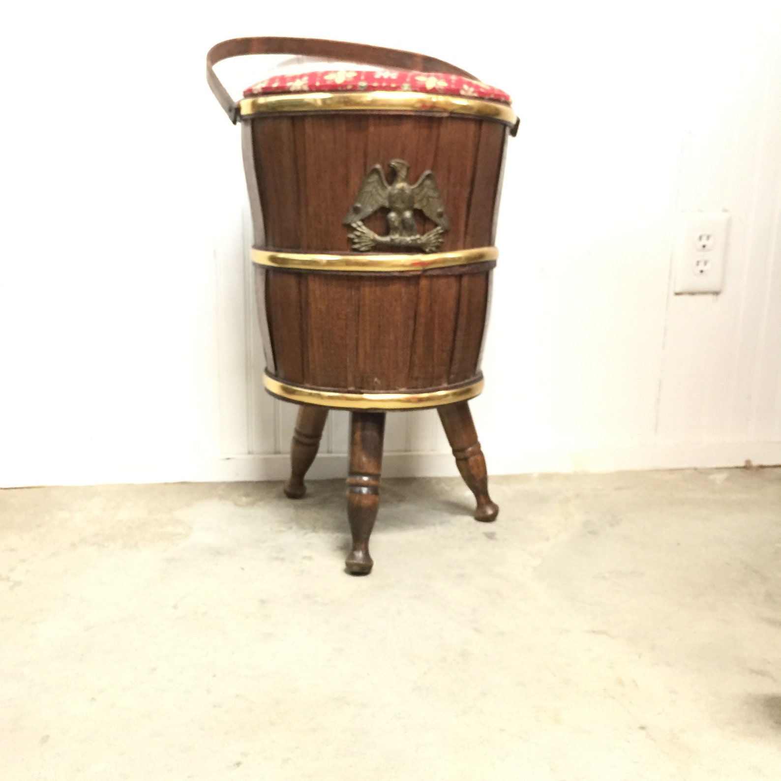 Vintage Sewing Bucket Wood Bucket Sewing Basket Mid Century Etsy