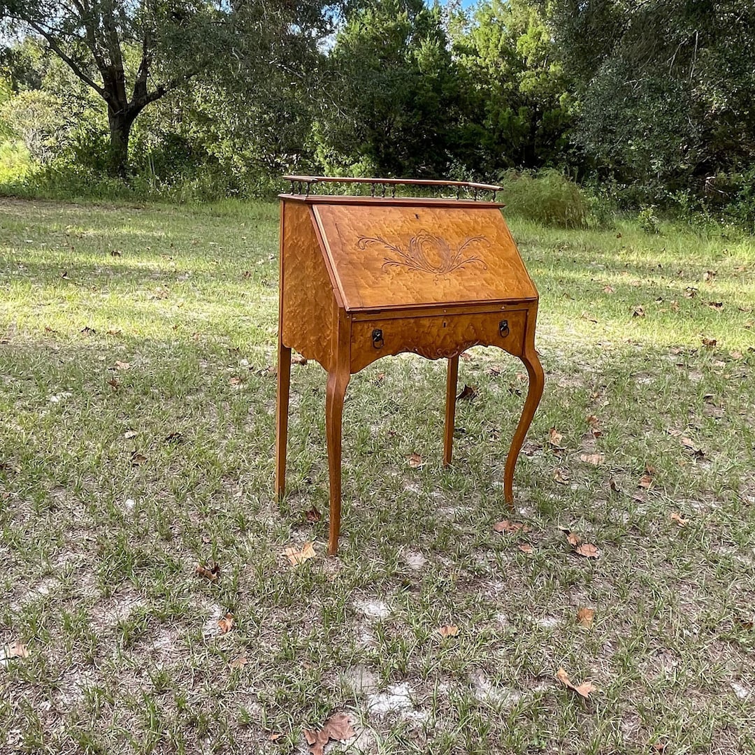 Antique Secretary Desk French Style Furniture Slant Top Desk Home Office Desk Solid Birdseye Maple Primitive Furniture Desk Hutc Etsy