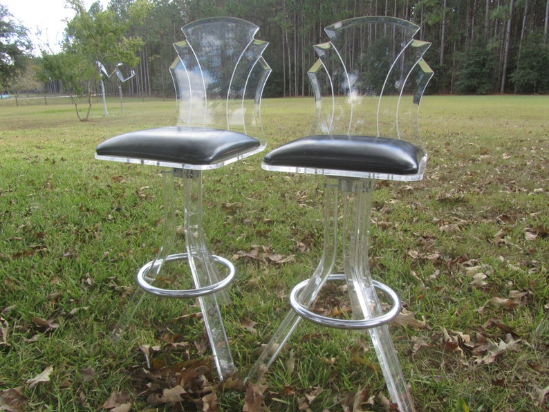 Lucite Bar Stool Vintage Chair 1960 70s Furniture Image 0