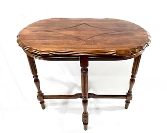 Antique Edwardian Style Entry Table, Parlor Table, antique decor, side table, occasional table, wood table, scalloped top, console table
