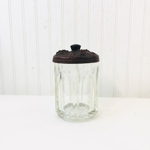 VINTAGE GLASS JAR, antique tobacco jar, Victorian humidor, clear Glass, apothecary jar, antique jar, unique displayJar, Canister, Candy Jar,