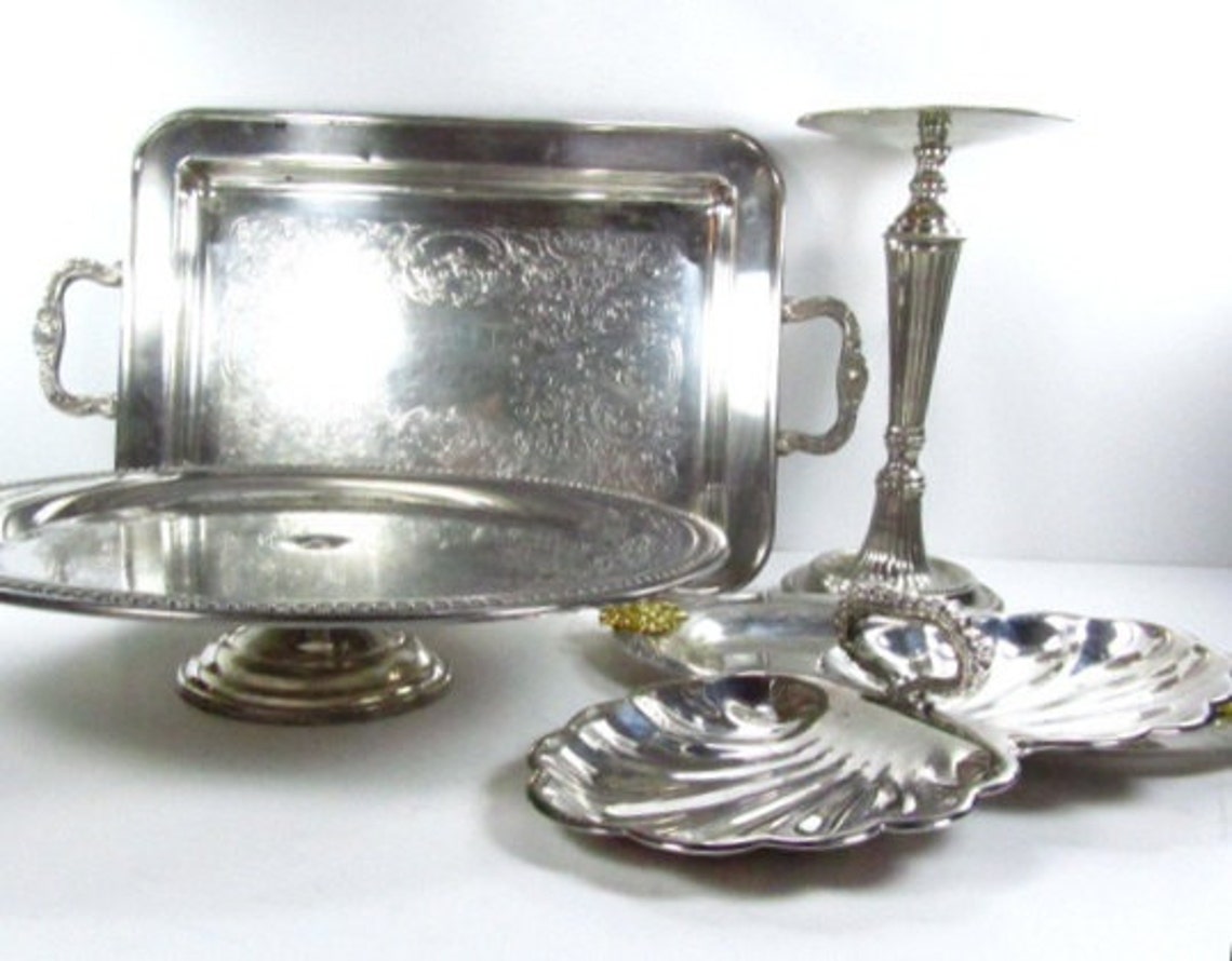 Vintage Silver Candle Holder Cake Stand Serving Bowls Etsy