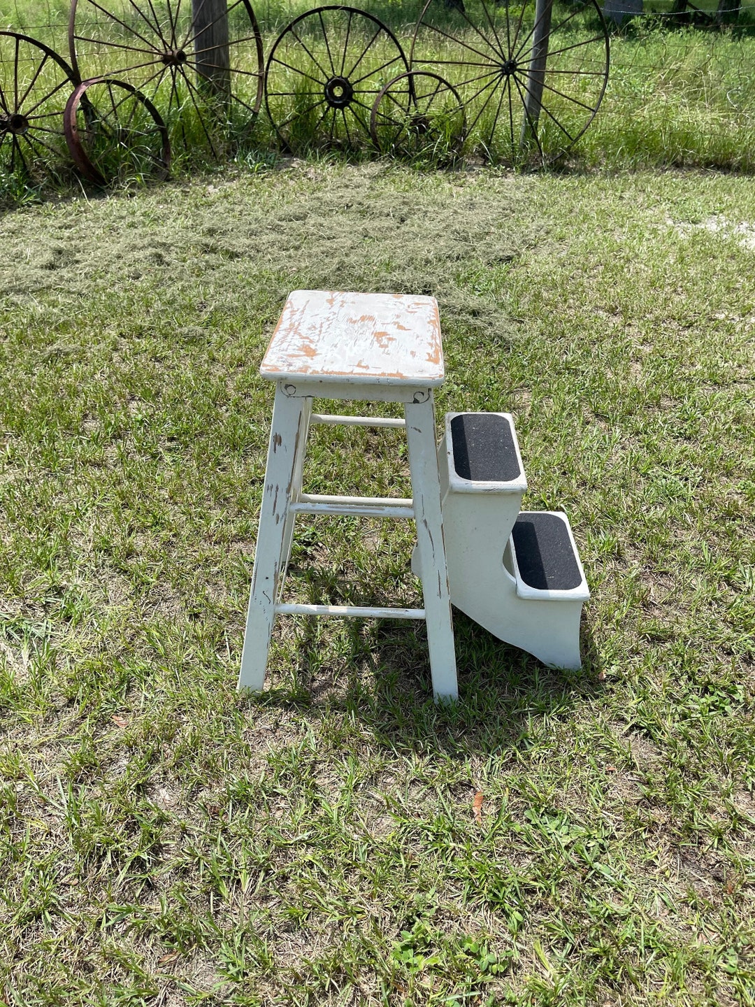 Antique Wood Step Ladder, Vintage Step Stool, Small Wood Ladder ...