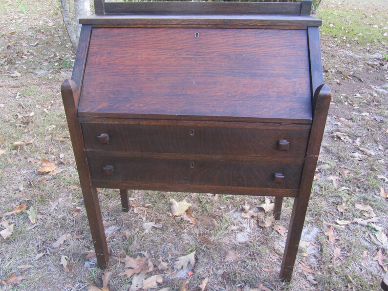 Antique Mission Style Secretary Desk And Chair Slant Top Furniture Oak Cros Kills Co Piqua Ohio