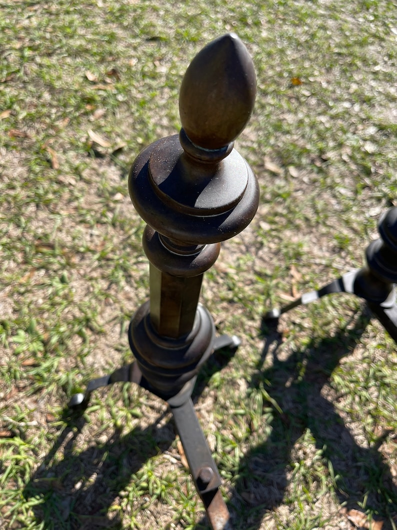 Brass Andirons Fireplace Tools Log Holder Rusty Metal Etsy