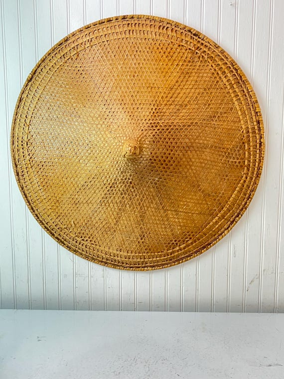Vintage Hat, huge straw hat, Vietnamese rice hat, wic… - Gem