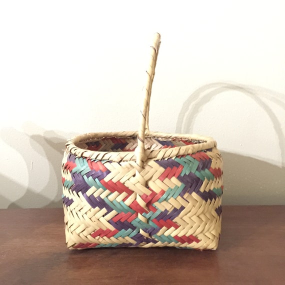 Vintage  Basket, native American basket, Authentic Indian basket, wicker basket, Choctaw river cane basket, farmhouse decor
