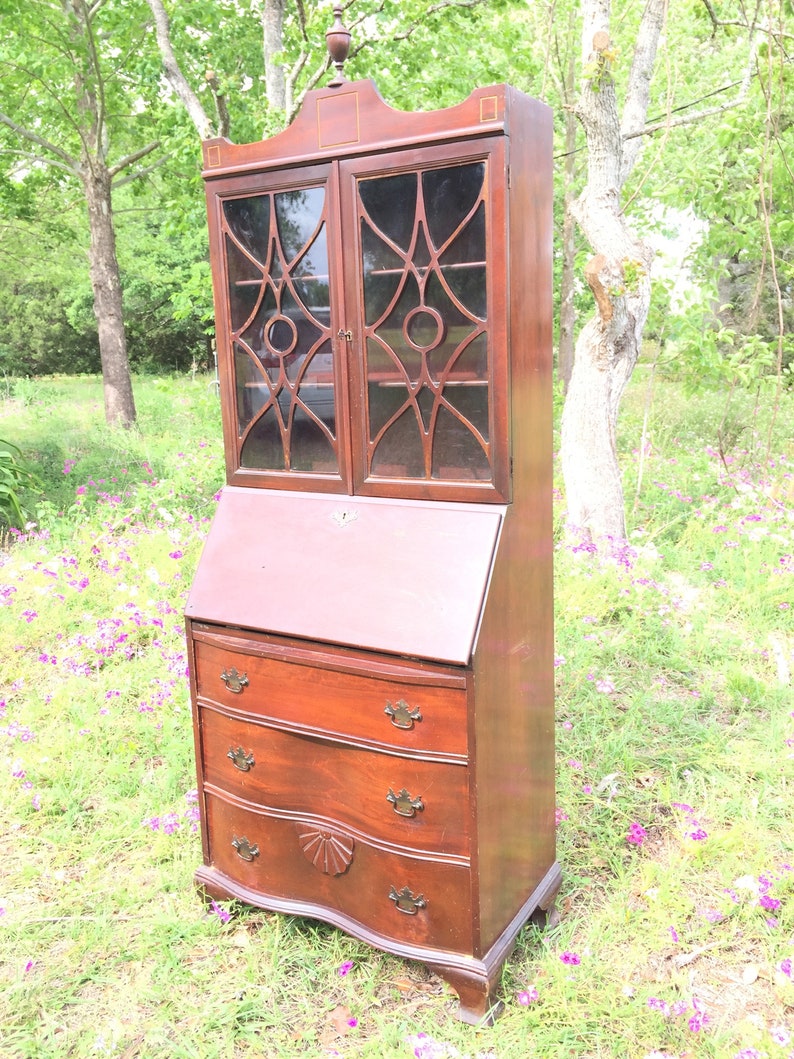 Vintage Secretary Desk Desk Hutch China Cabinet Furniture Slant