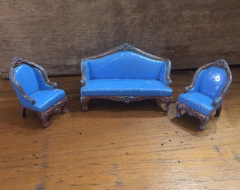 Vintage Doll house furniture, cast iron miniature furniture, Mattel toys, miniature furniture, miniature collectible, gift, couch chairs,