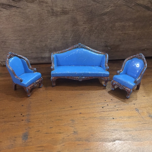 Vintage Doll house furniture, cast iron miniature furniture, Mattel toys, miniature furniture, miniature collectible, gift, couch chairs,