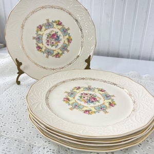 Vintage plates, gold plate, Royal Parisian, ceramic plate, decorative plate, flower design, porcelain, made in USA,