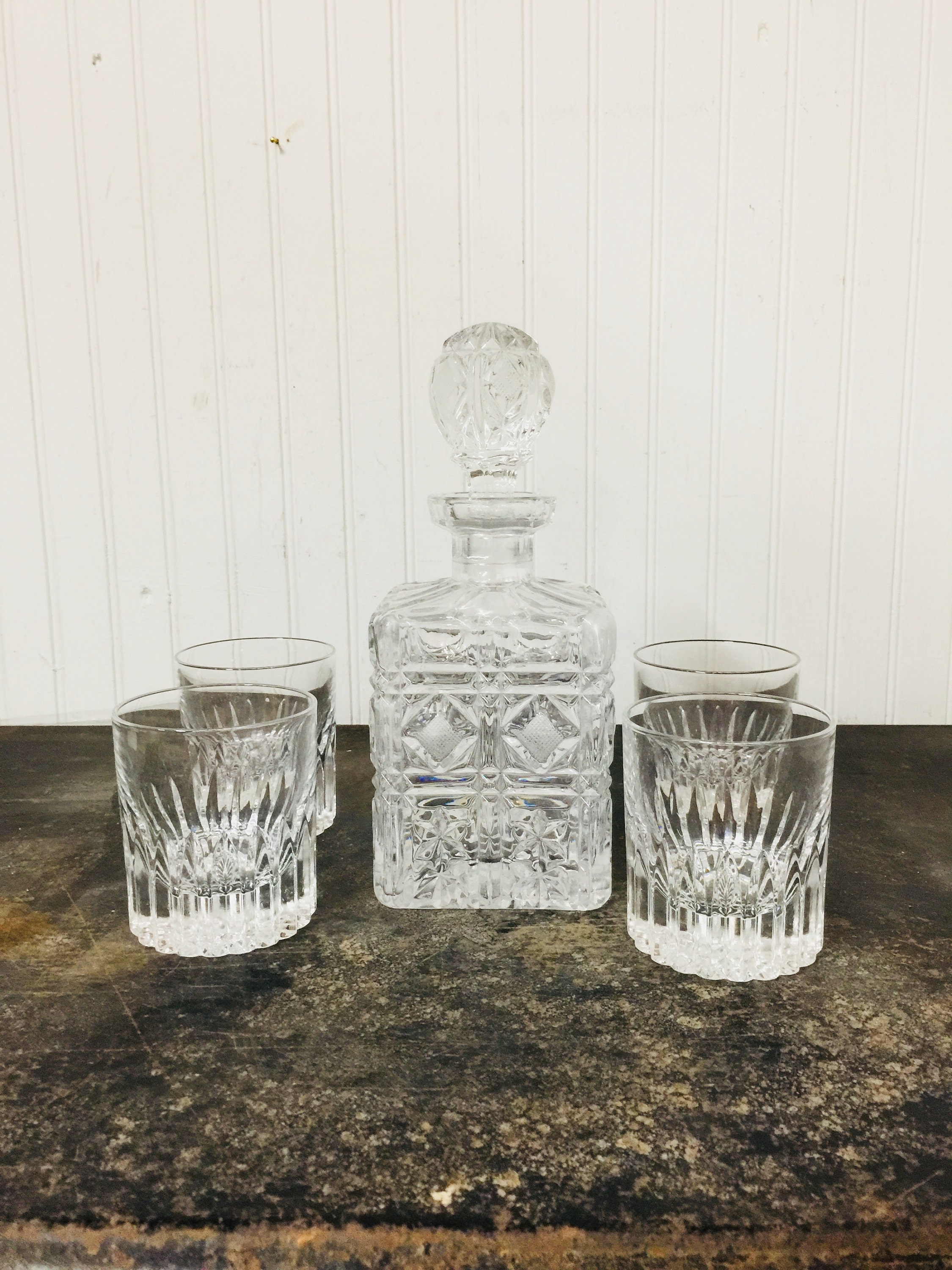 Crystal Decanter and glasses vintage decanter West Germany Etsy