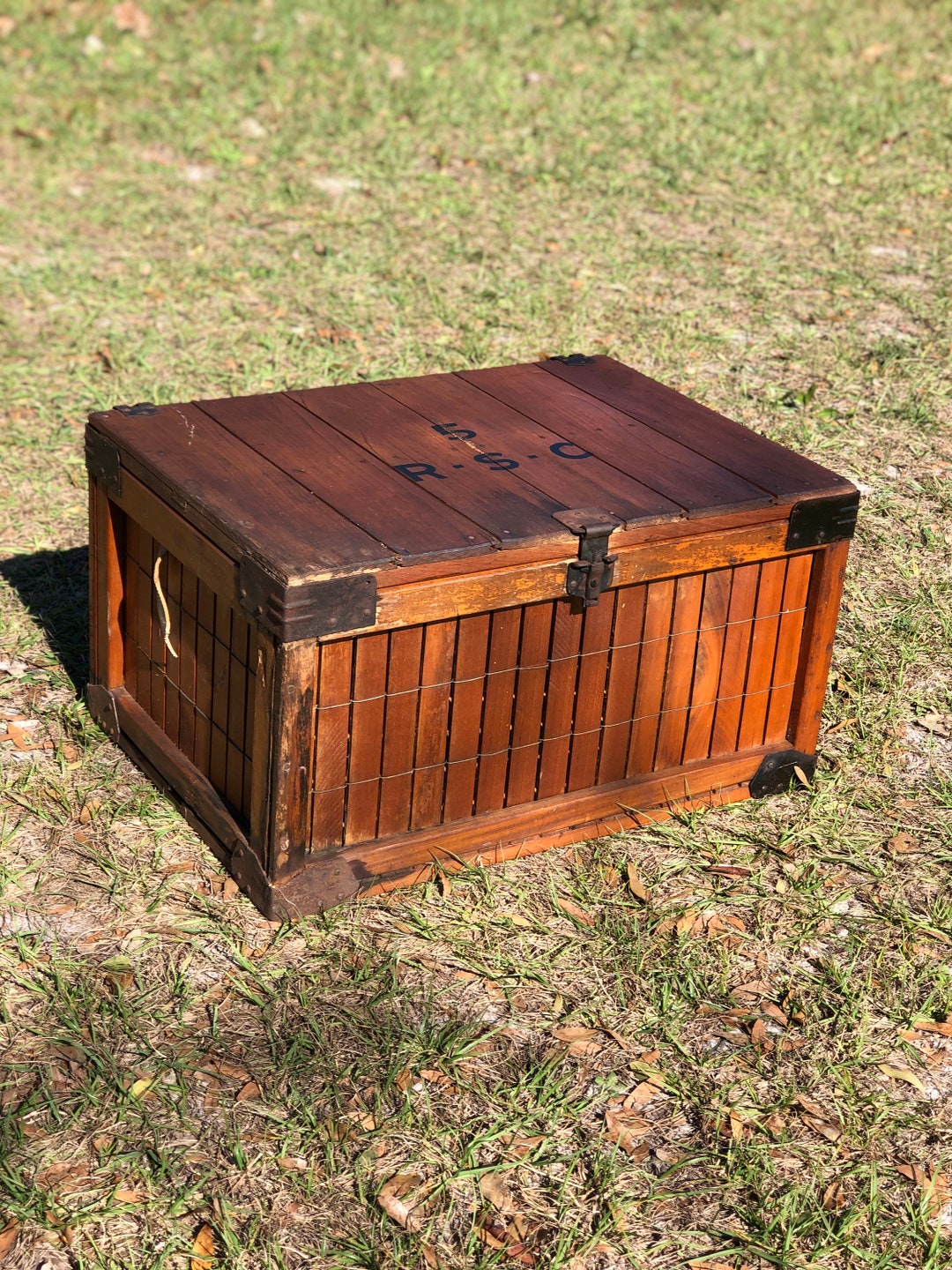 Antique Large Bread Crate, GB Lewis Crate, Wood Table, Pastry