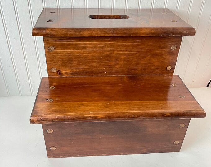 Vintage Wood Bed Steps, Pet Steps, Solid Wood Steps, Child's Stool