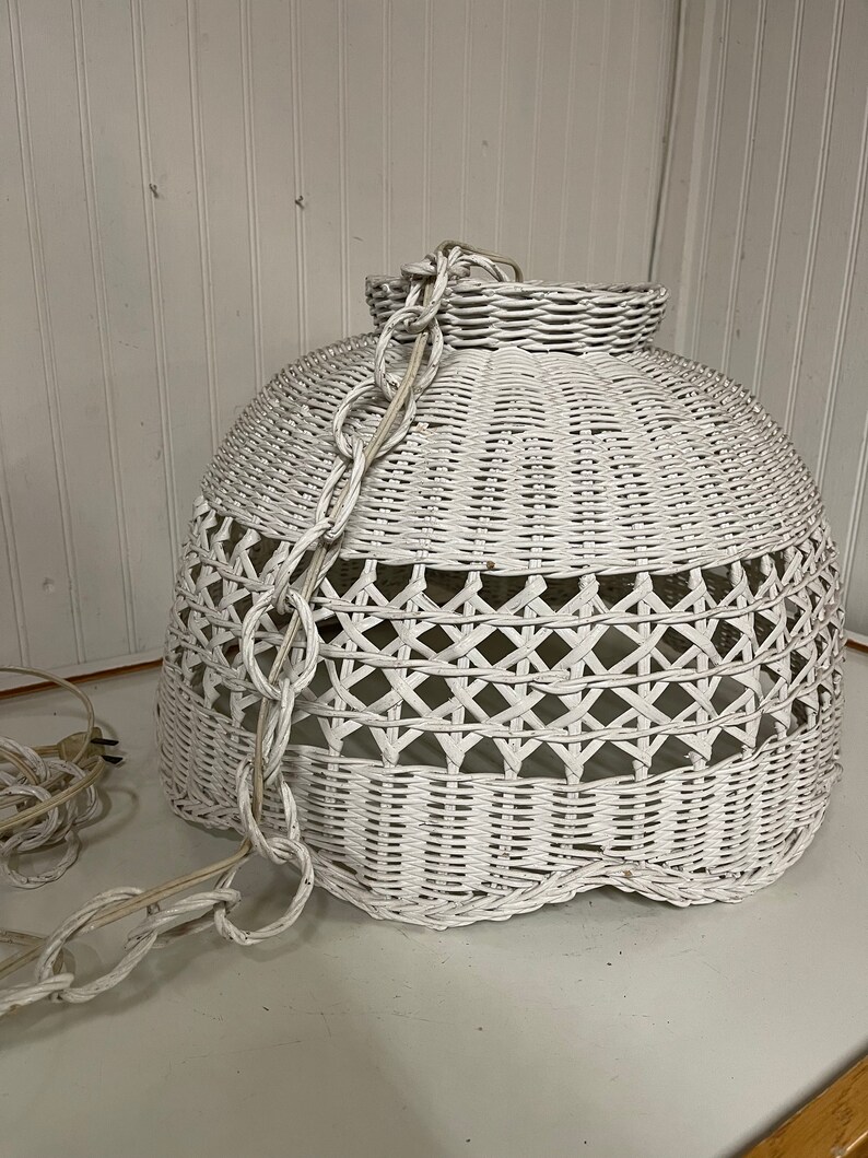 Vintage Wicker Lamp Swag Light Hanging Light Basket Light Etsy