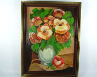 FLORAL OIL PAINTING, Framed Art, Original Oil Painting,signed art, Wood Frame