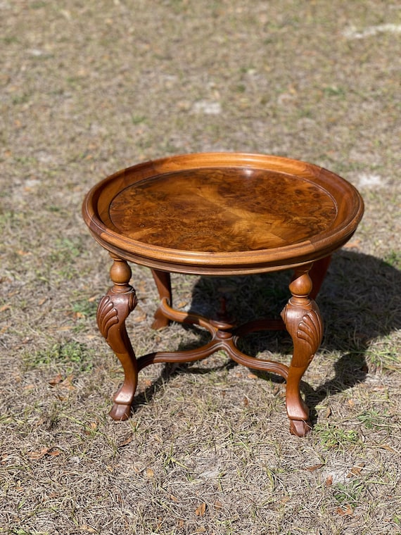 Vintage Side Table, burlwood wood Table, Johnson Handley Grand