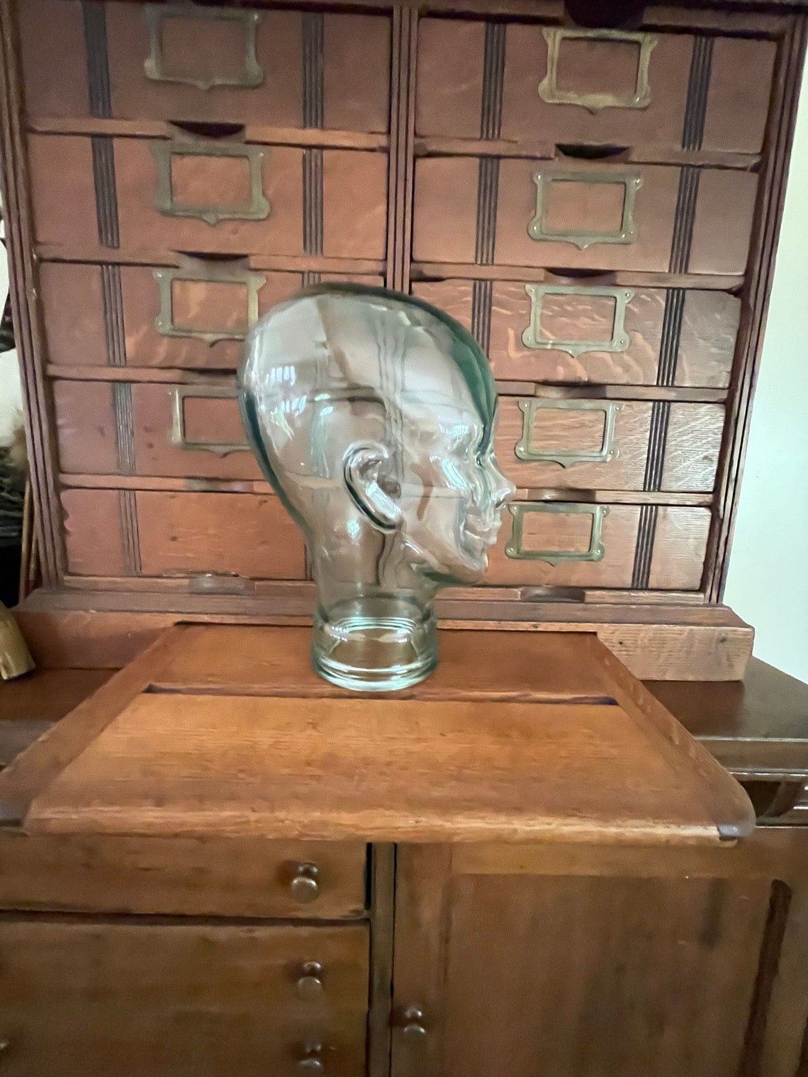Glass Head Glass Sculpture Vintage Decor Hat Displayskul Etsy