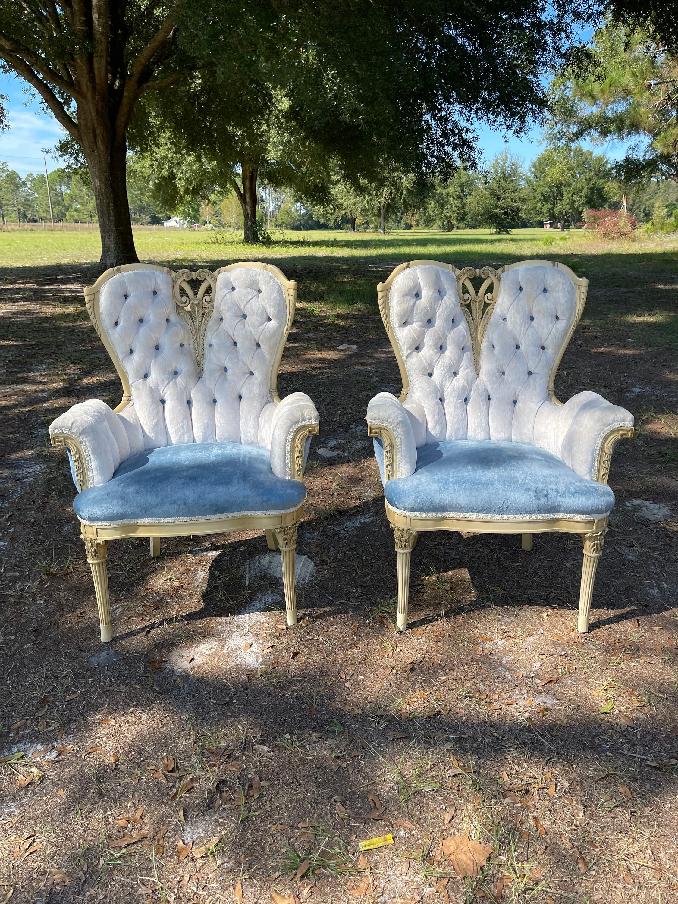 French louis xvi moire arm chairs