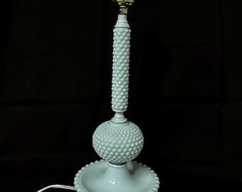 Vintage light, candle stick lamp, mid century lamp, hobnail table lamp, chic decor, milk glass lamp, boho decor, white lamp, small lamp