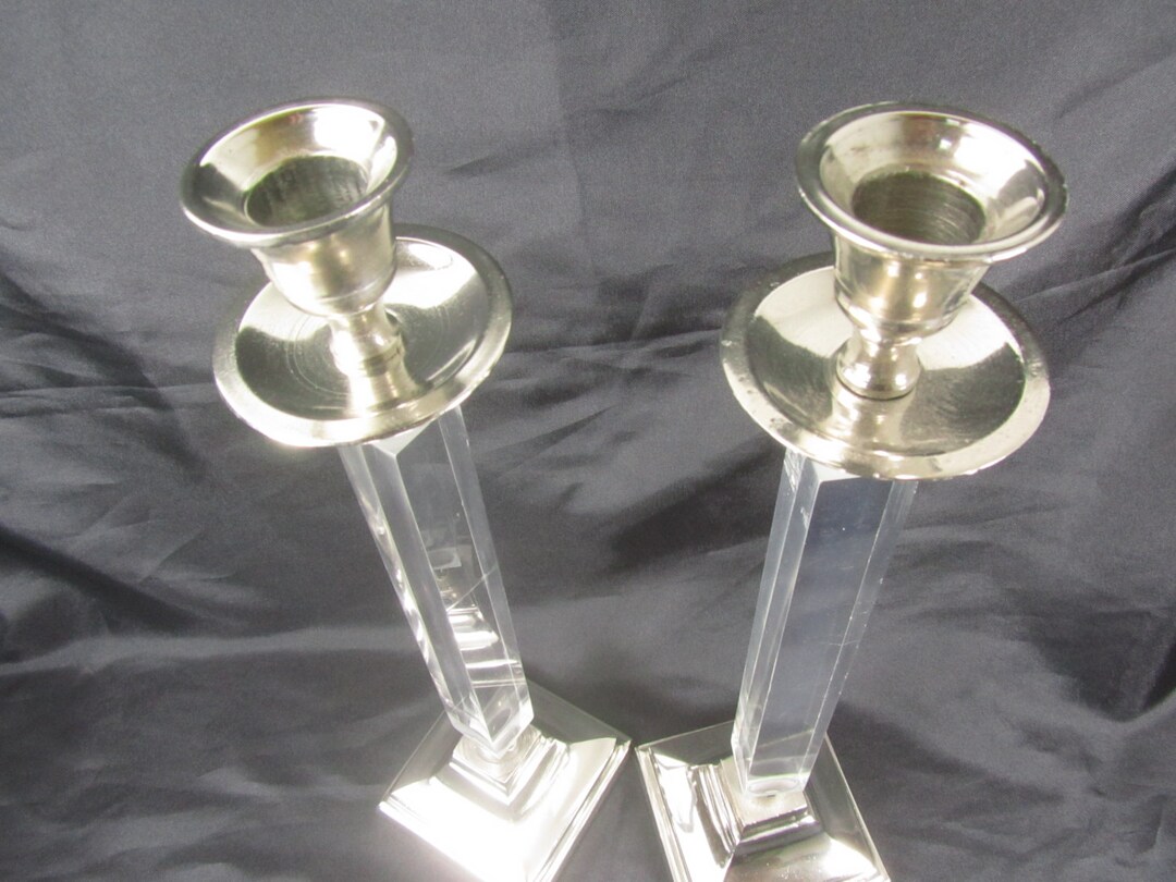 Silver Plate and Lucite Candle Sticks Vintage Candle Holder Etsy