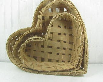 Vintage basket collection, heart basket, wood basket, woven basket, gift, wall decor, collectibles, 3 heart baskets,