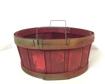 Vintage Basket, wood fruit basket, harvest basket, farm item, gathering basket, orchard basket, wood container, vegetable basket