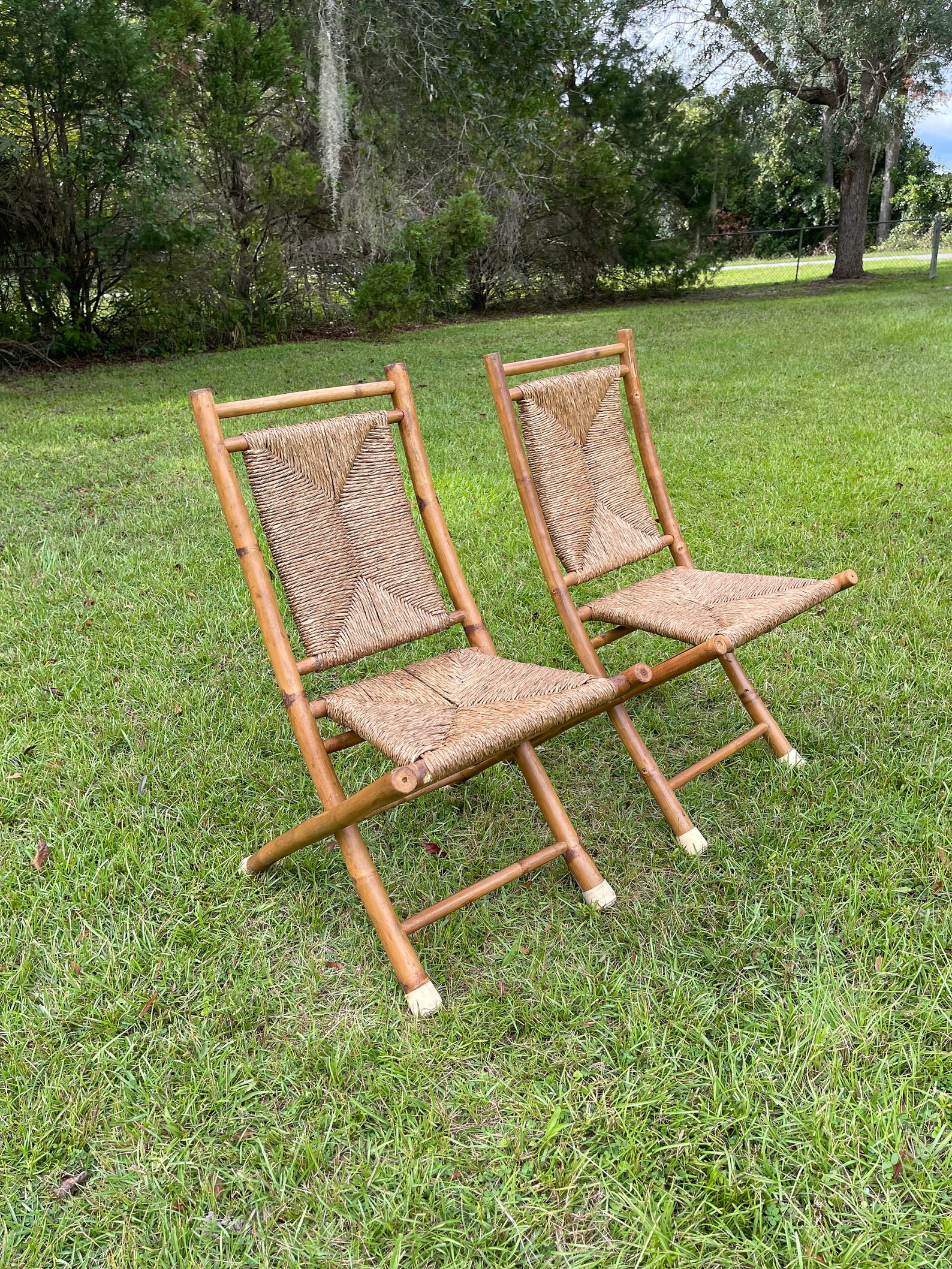 Vintage Folding Chairs Pair of Wood Chair Bamboo Chair Boho Etsy