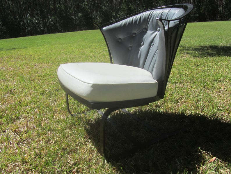 Mid Century Patio Chair Wrought Iron Metal Decor Outdoor Furniture Club Retro