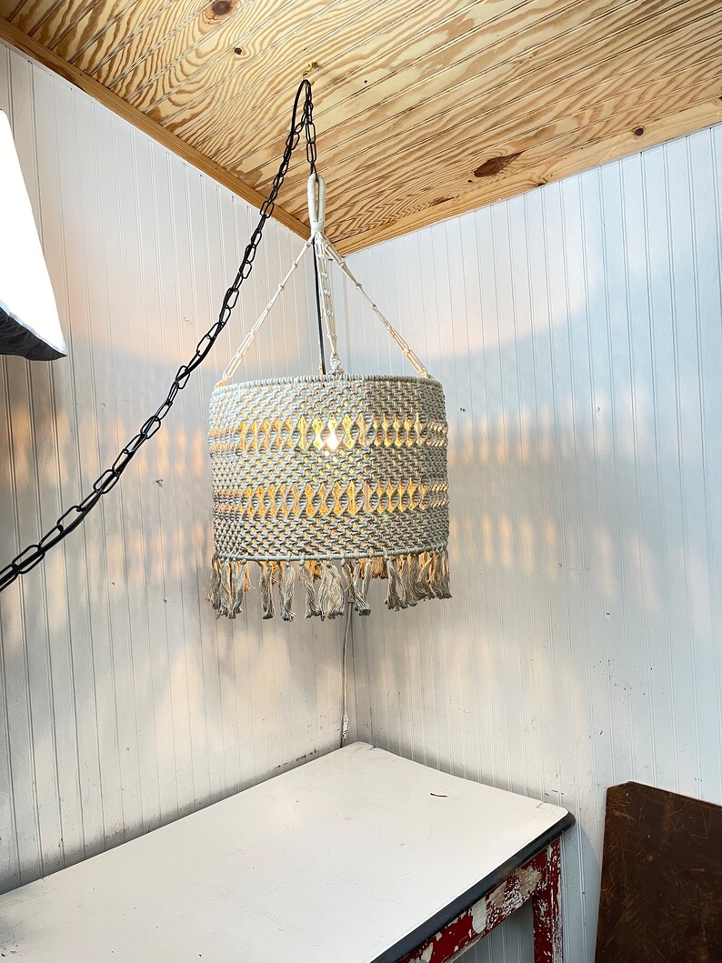 Vintage Macramé Lamp Swag Light Hanging Light Boho Light Etsy