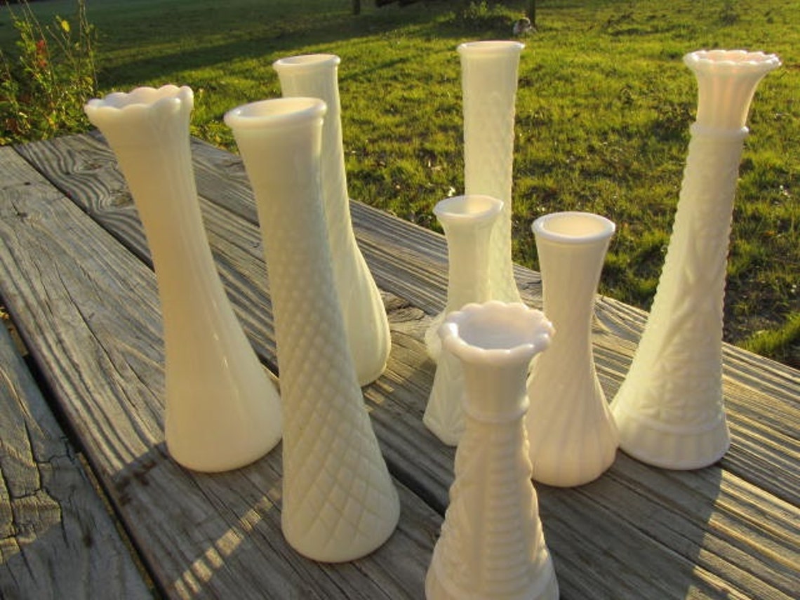 White Milk Glass Bud Vases Rustic Wedding Vases Flower Vase Etsy