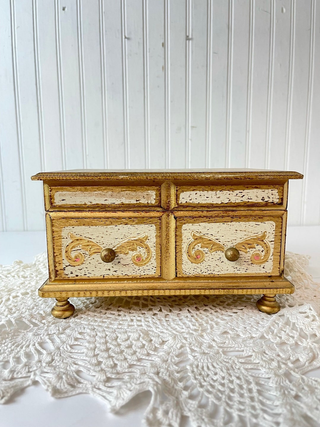 Florentine Jewelry Box, Music Box, Vintage Gold Wood Box,ornate