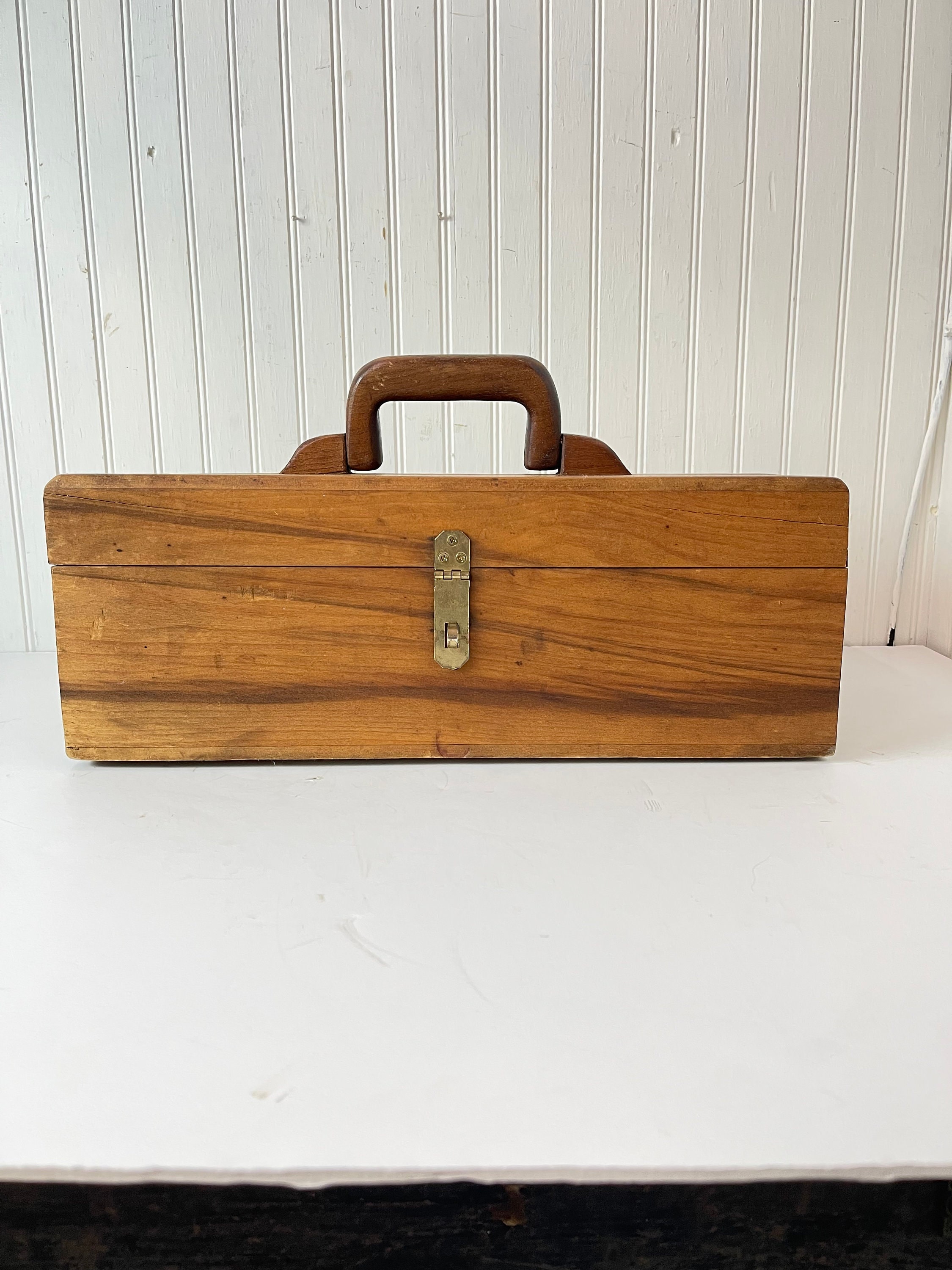 Vintage Fishing Tackle Box, Vintage Wood Tackle Box, Handmade Wood