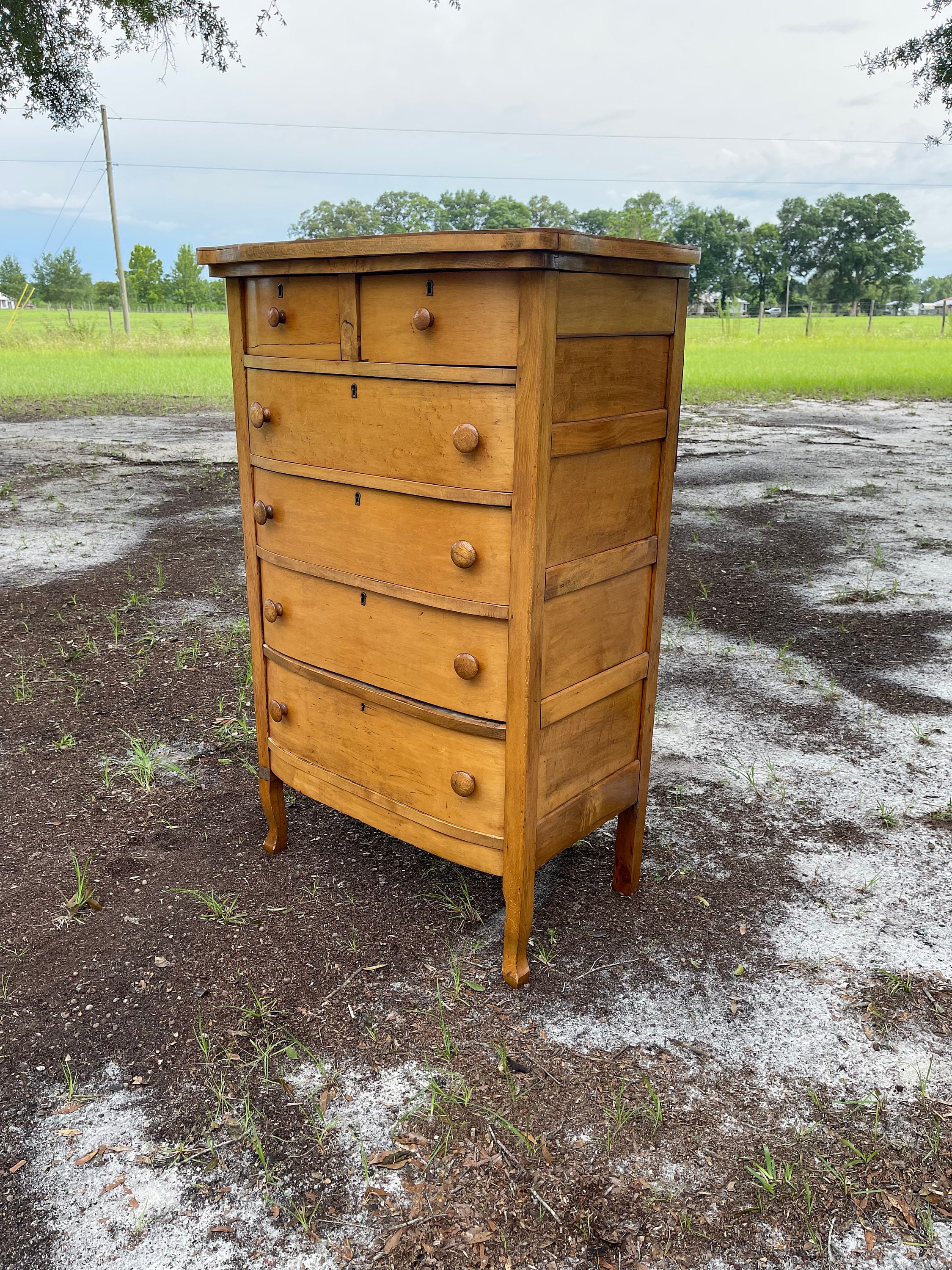 Antique Dresser, Birdseye Maple, Chest of Drawers With Mirror