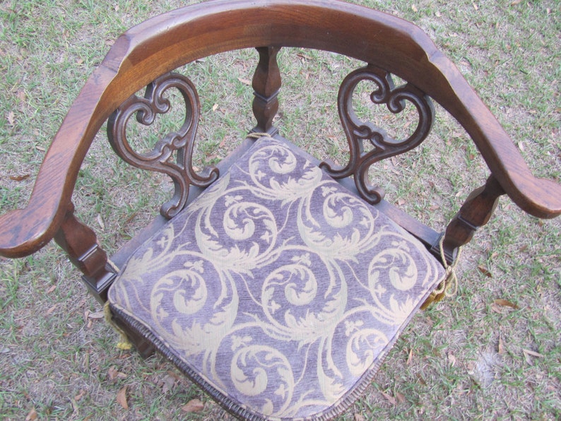 VINTAGE CORNER CHAIR, Century Chair, Wood Chair, vintage chair, ornate chair, Rush seat, wood chair, dining chair, occasional chair, image 2