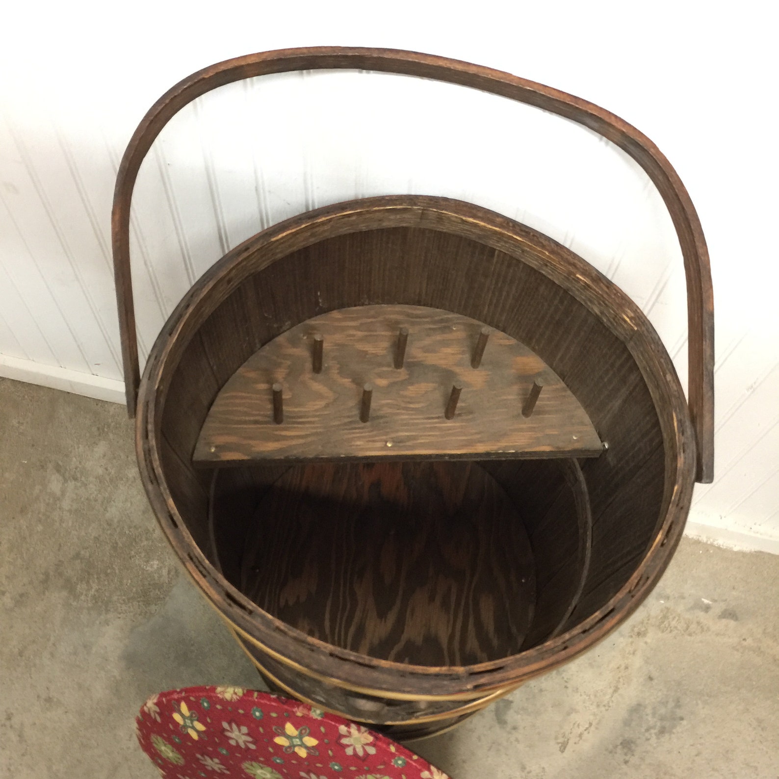Vintage Sewing Bucket Wood Bucket Sewing Basket Mid Century Etsy