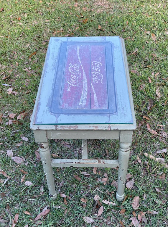 Coca Cola Side Table, up Cycle Coke Crate, Coke Memorabilia, Glass